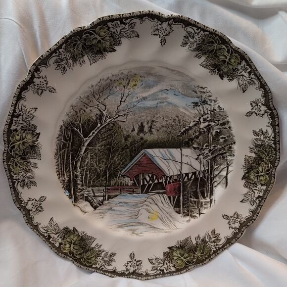 "The Covered Bridge" The Friendly Village by Johnson Brothers 10.5" Dinner Plate - Picture 1 of 3